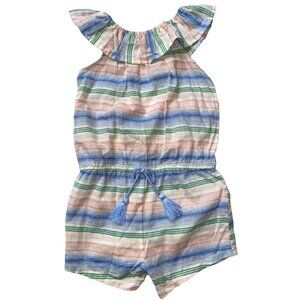 Mud Pie 5T NWT striped short romper jumpsuit 5T NWT blue green pink flutter slee